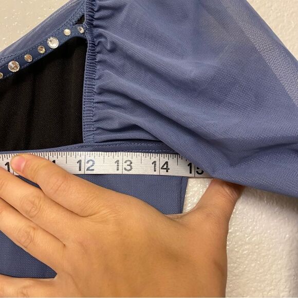 Weissman Balera solo custom Dance costume blue Mesh Poet Sleeve Dress 16384 MA - Picture 13 of 14